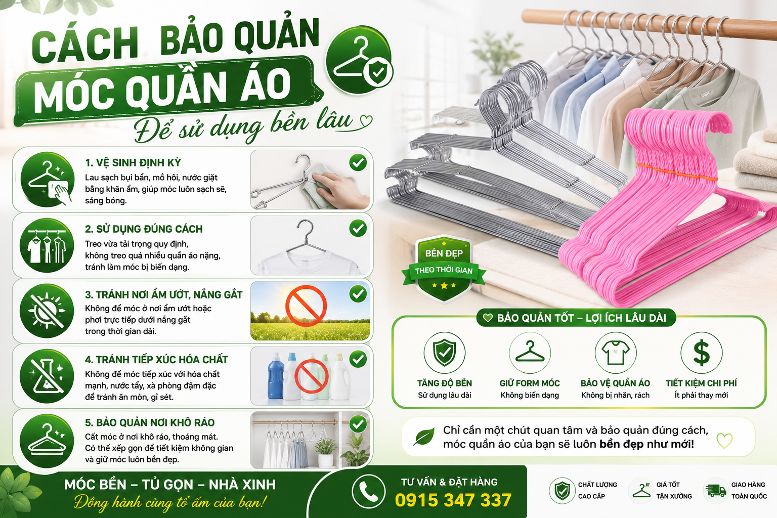 cách bảo quản móc quần áo để sử dụng bền lâu