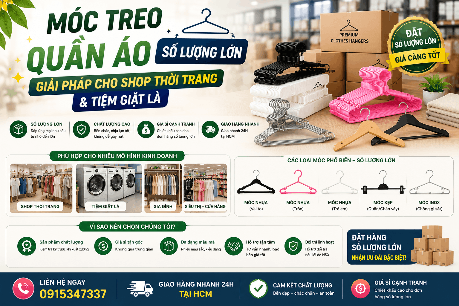 Móc Treo Quần Áo Số Lượng Lớn – Giải Pháp Cho Shop Thời Trang & Tiệm Giặt Là
